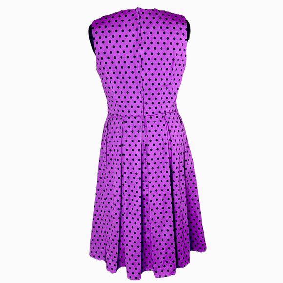 Dolly & Dotty Dress 12 Purple Black Polka Dots Pleat Rockabilly Fit Flare Pocket - Picture 3 of 6